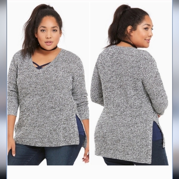 Women's Torrid Heathered V-Neck Pullover Sweater, Size 1X - Picture 1 of 3